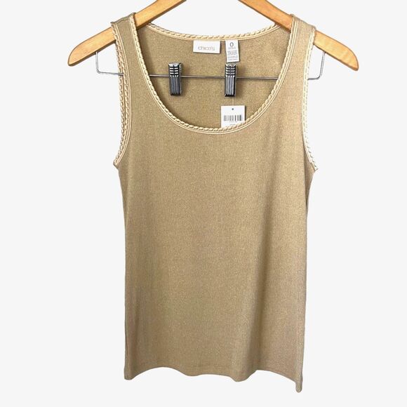 Chico's Picot Shimmer New Khaki Ribbed Tank - Picture 1 of 5